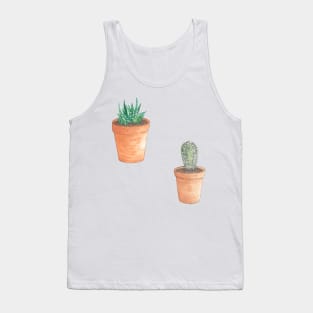 Cute Little Succulent Plant and Cactus in Terracotta Pots Hand Drawn in Watercolor and Ink Tank Top